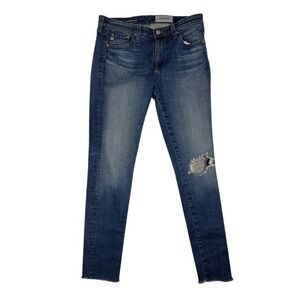 AG Adriano Goldschmied The‎ Middi Ankle Jeans Blue Distressed Raw Hem 29R USA